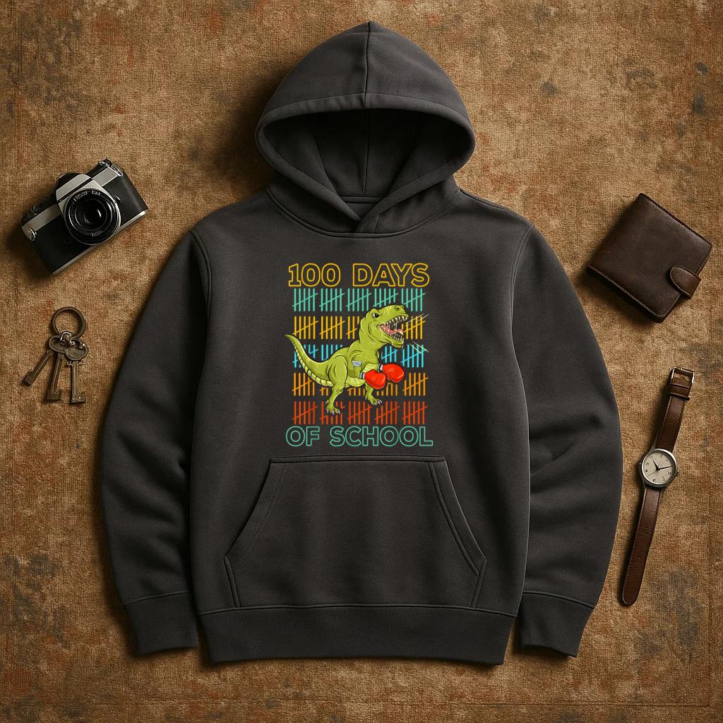 100 Days Of School T Rex Dino Boxing Hoodie