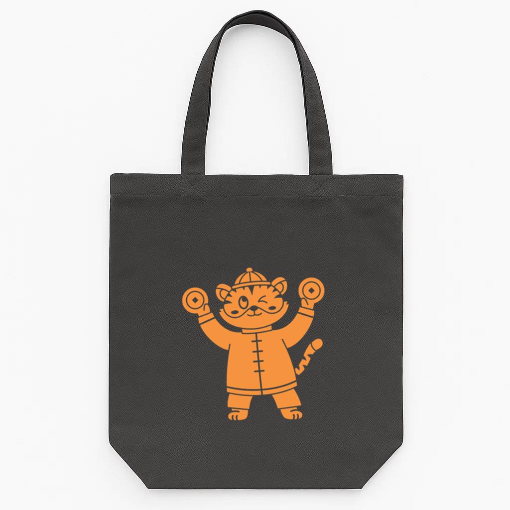 Cartoon Tiger Holding A Pair Of Dumbbells Tote Canvas Bag