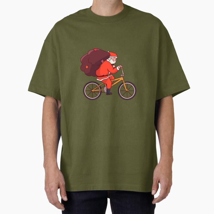 Santa Claus Sack Bicycle Flat Oversized T-Shirt