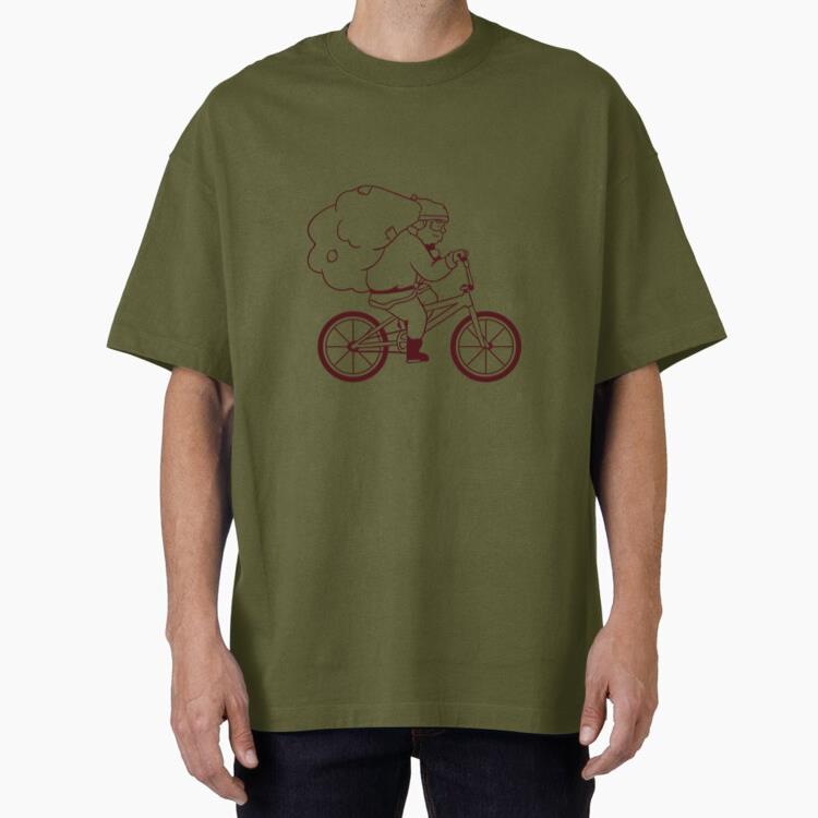 Santa Claus Sack Bicycle Stroke Oversized T-Shirt
