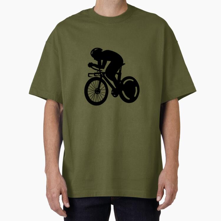 Stylized Cyclist In Motion Graphic Design Oversized T-Shirt