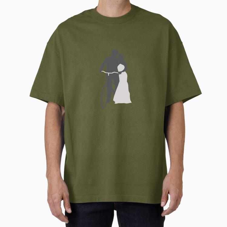 Wedding Couple Romancing With Bicycle Oversized T-Shirt