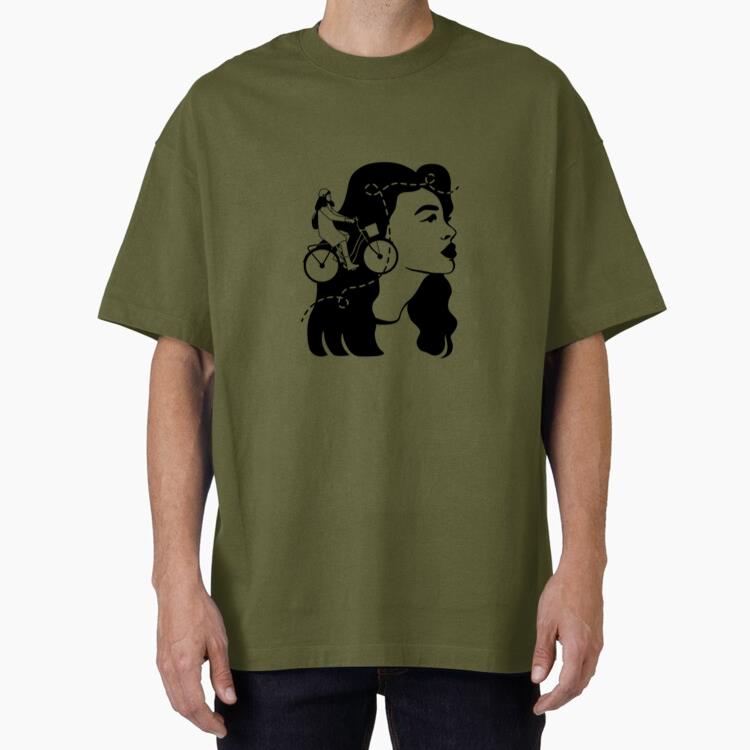 Woman Biker Filled Stroke Oversized T-Shirt